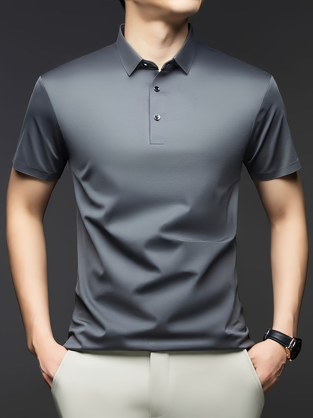 NERO POLO Summer Middle-Aged Men'S Short-Sleeved T-Shirt with Mulberry Solid Color Lapel Polo Shirt Short-Sleeved T-Shirt Men - Grey