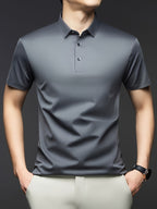 NERO POLO Summer Middle-Aged Men'S Short-Sleeved T-Shirt with Mulberry Solid Color Lapel Polo Shirt Short-Sleeved T-Shirt Men - Grey