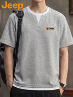 JEEP Men's Summer Waffle Knit 2-in-1 Look Short Sleeve T-Shirt - Grey