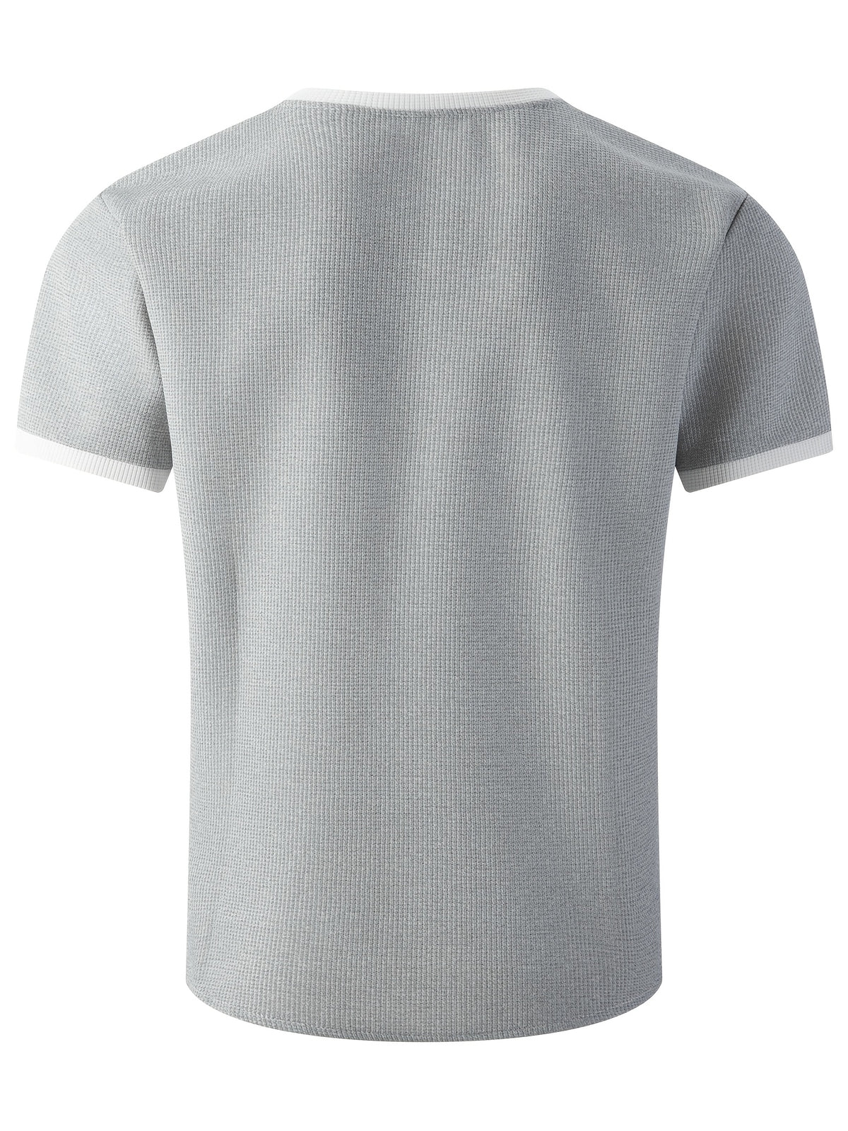 Men'S Solid Waffle Knit V-Neck Tee, Contrast Edge Short Sleeve Casual Daily T-Shirt - Grey