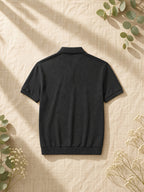 New Fashion Men'S Polo Collar Casual Outing Commute Top Fabric Stretch Ribbed, Spring, Trendy, Outdoor, Breathable - Black