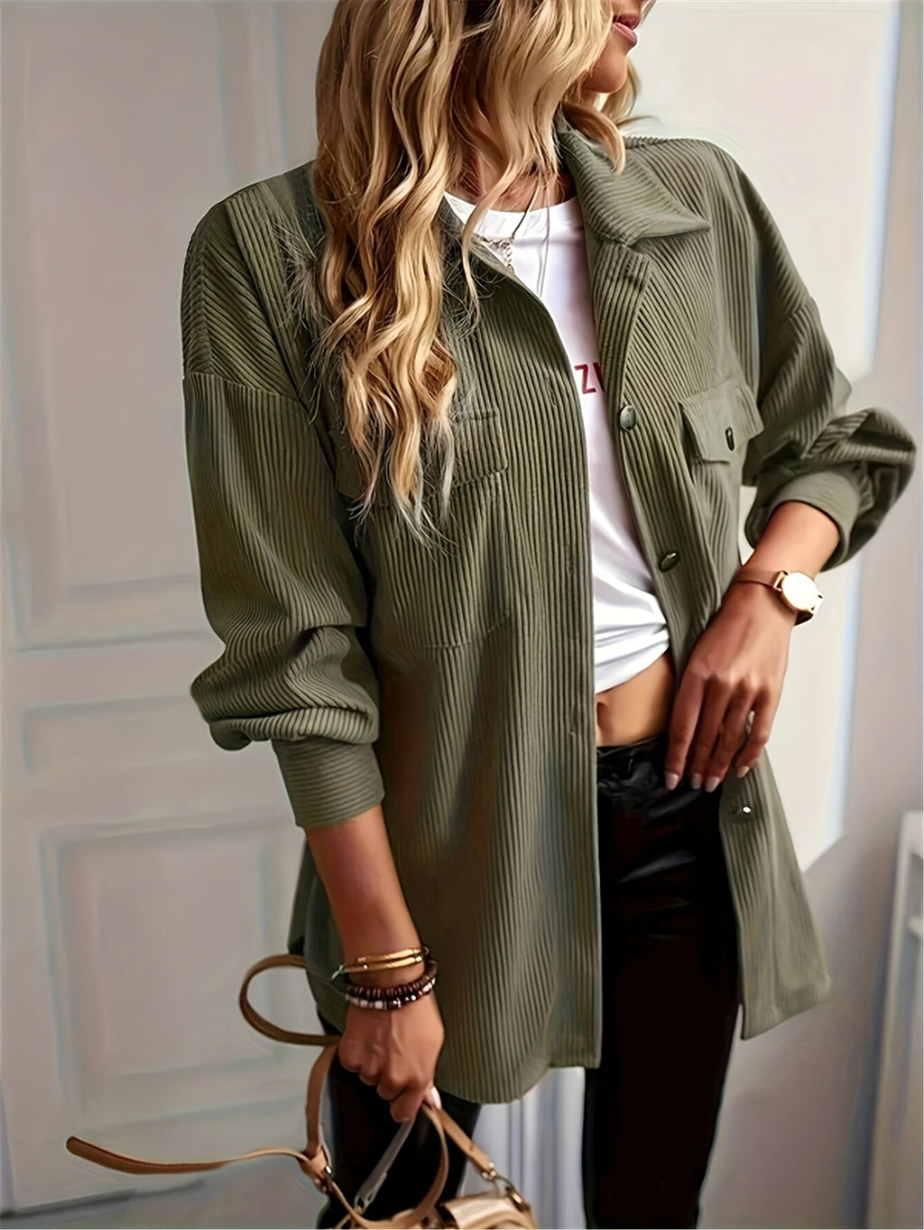 Women'S Button-Up Shirt - Olive Green