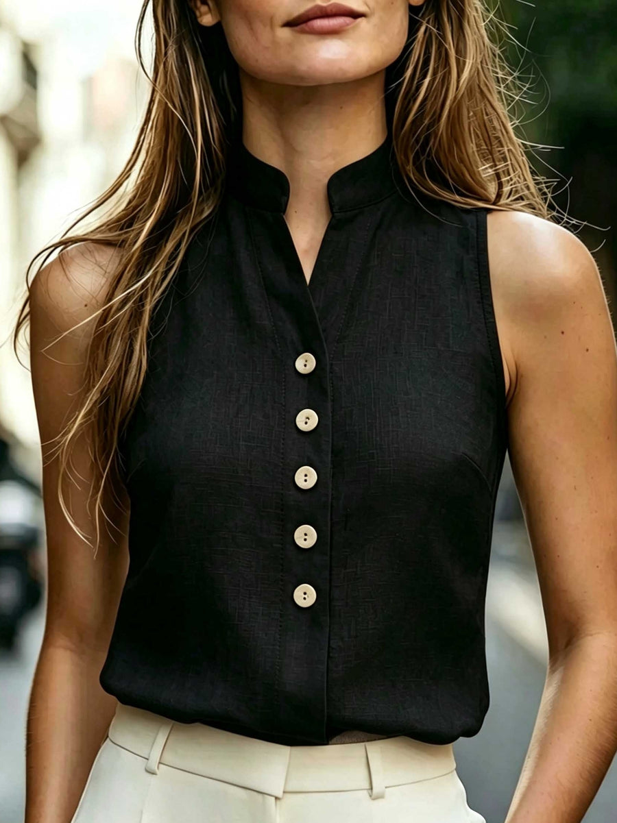 Women's Summer Solid Color V-Neck Sleeveless Casual Elegant High-Quality Shirt, Suitable for Occasions Such as Carnivals, Labor Day,, Travel, the Beach, and the Streets. Summer Top, Business Casual Women's Top, Vest Top for Women, Latest Women's Top - Black