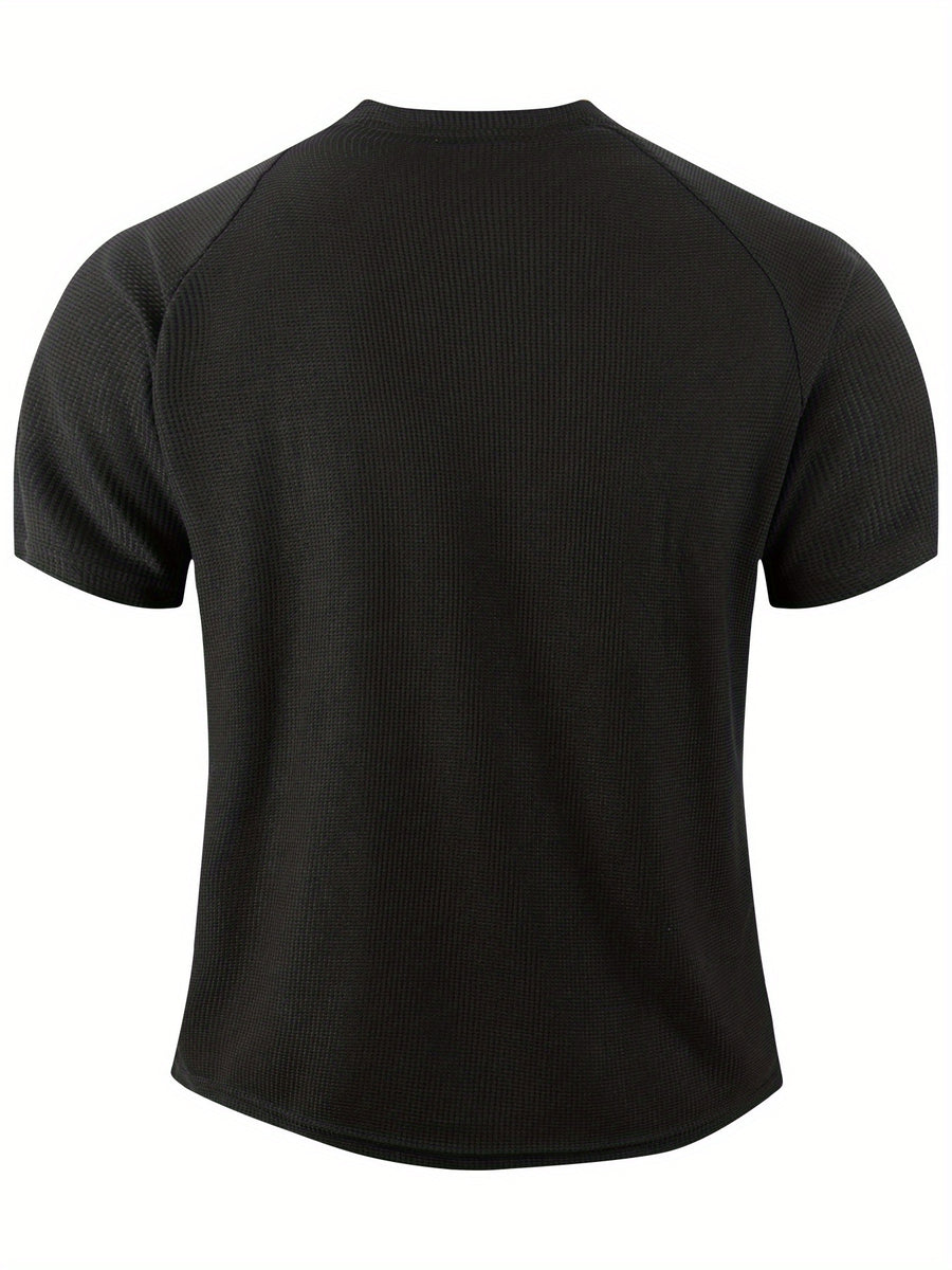 Men'S Short Sleeve Henley Shirt, Summer Button-Up Knit Style, Breathable And Fashionable, High-Quality Casual Outdoor Top, Suitable for Spring And Summer Seasons - Black