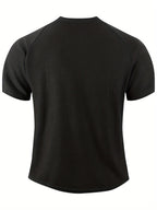 [New Arrival, Print Top] Summer New Men'S Print Waffle Top | T-Shirt, European Style, Business Casual, Breathable And Lightweight, Athletic T-Shirt - Black