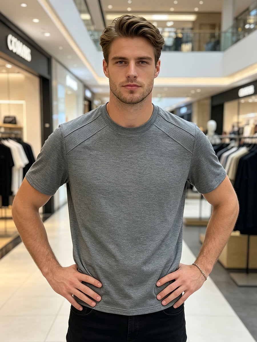 Men'S Solid Color Quick-Dry Round Neck T-Shirt, Versatile for Daily Commute And Light Sports, Breathable with Micro-Perforations, Enhanced Ventilation, Comfortable And Non-Sticky in Summer - Grey