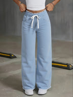 Women's Light Denim Casual Loose-Fit Elastic-Waist Jeans - Medium Blue
