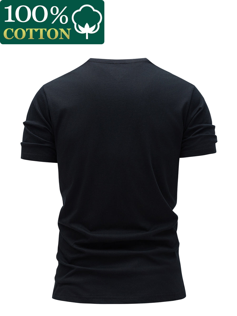 Men's 100% Cotton Autumn T-Shirt, Crew Neck Casual Spring/Autumn Long Sleeve T-Shirt, Comfortable and Soft Men's Top - Black