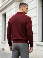 Men'S Business Light Luxury Style Lapel Honeycomb Texture Knit Polo Shirt, Soft Skin-Friendly Knit Fabric, 3D Honeycomb Texture Premium Texture, Slimming And Non-Tight, Long Sleeve Design Easy And Atmospheric Without Extra Logo - Burgundy