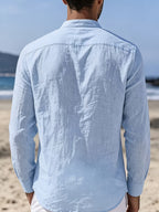 Men'S Fashion Striped Bamboo Rayon Rayon Rayon Joint Long-Sleeved Shirt - Sky Blue