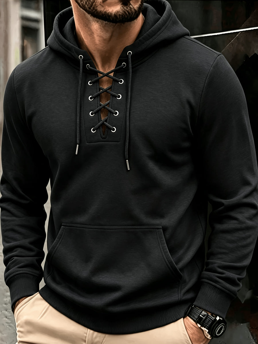 Men's Fashion Trendy Casual Solid Color Hooded Sweatshirt - Black