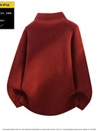 Halloween, Christmas, Thanksgiving, Pre-heat Single-pc Youth Men's Acrylic Knit Cardigan with Irregular Diagonal Zipper, Available in Red, Gray, and Black, Vintage Solid Color Stand-Up Collar Loose Fit Thickened Sweater Coat, Two Collar Style - Red