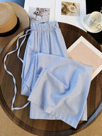Loose Wide-Leg Pants with Light Blue Stripes in a Fresh And Clean Style - Deep Sky Blue
