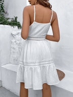 Vestidos Blancos Para Mujer, Con Encaje De Guipur Y Dobladillo Con Volantes, Vestido Corto Sin Mangas - Milky