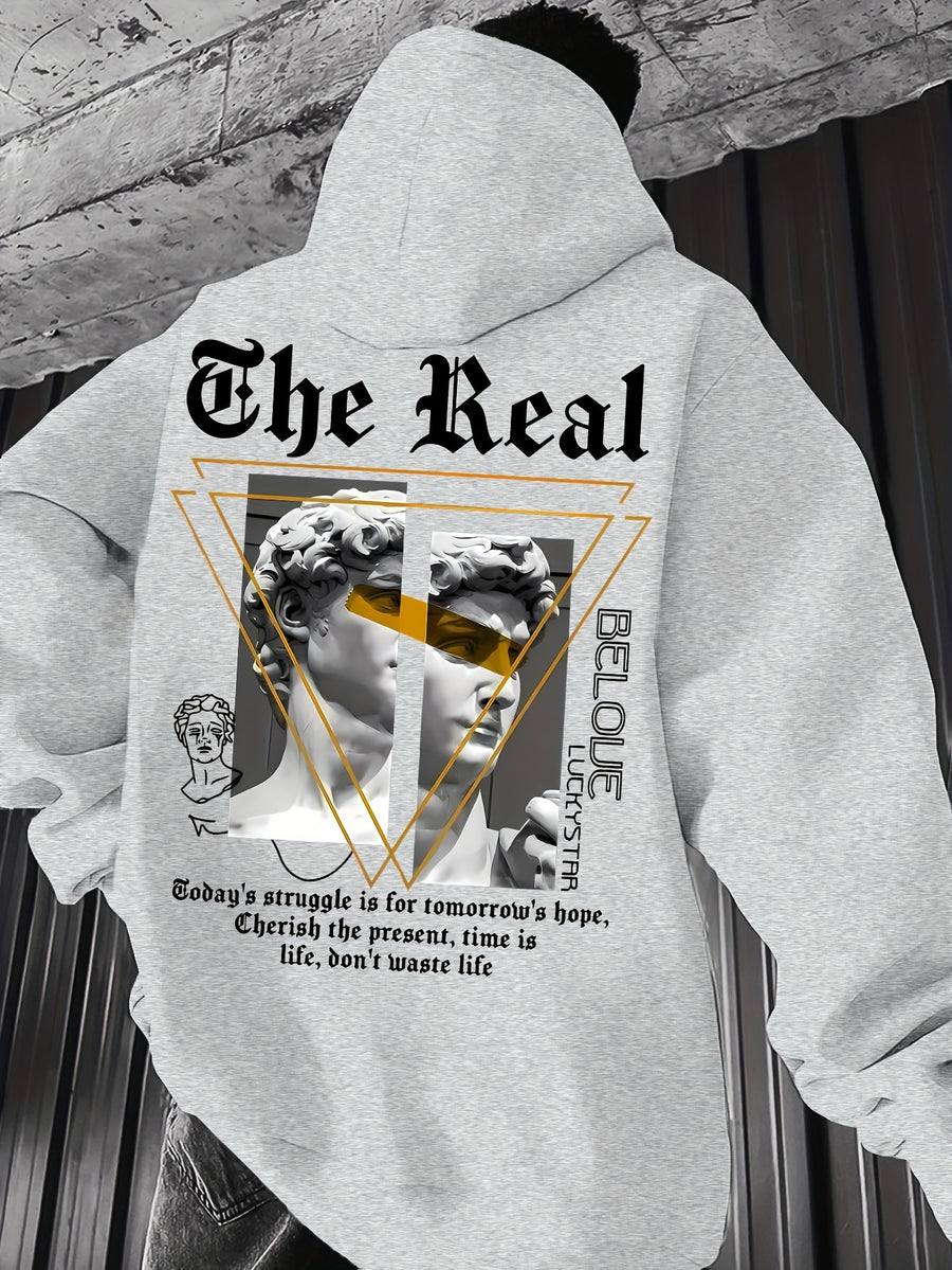 Men's Hooded Sweatshirt with Color-Block Patchwork Design, Print, and White Drawstring. Fashionable Pullover Long-Sleeve Sweatshirt for Daily Shopping, Lounging, and Outings - Multicolor 7