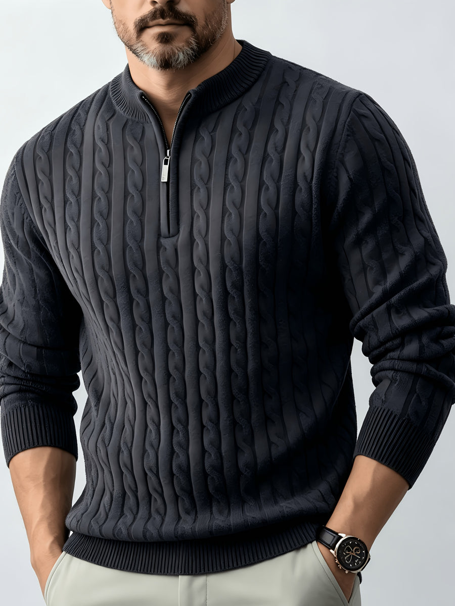 Men's Relaxed-fit Spring and Autumn Style with a Chic Half-zipper Design for a Casual, Laid-back Look. The Exquisite Cable-knit Texture Adds a Vintage Touch, While the Solid Color Offers a Calm and Sophisticated Vibe, Perfect for Creating a Casual - Dark Grey