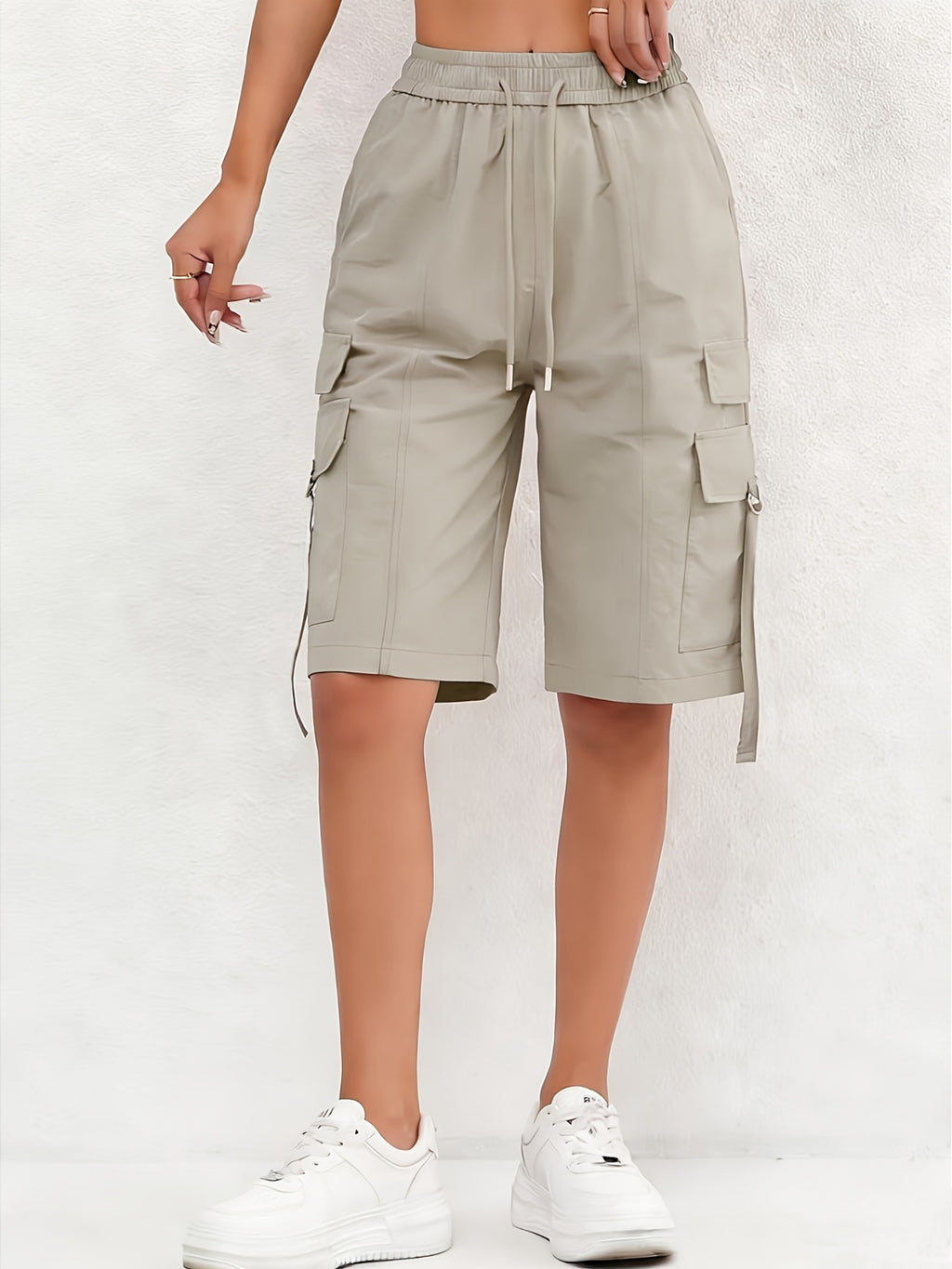 Ladies Casual Fashion Utility Shorts - Apricot