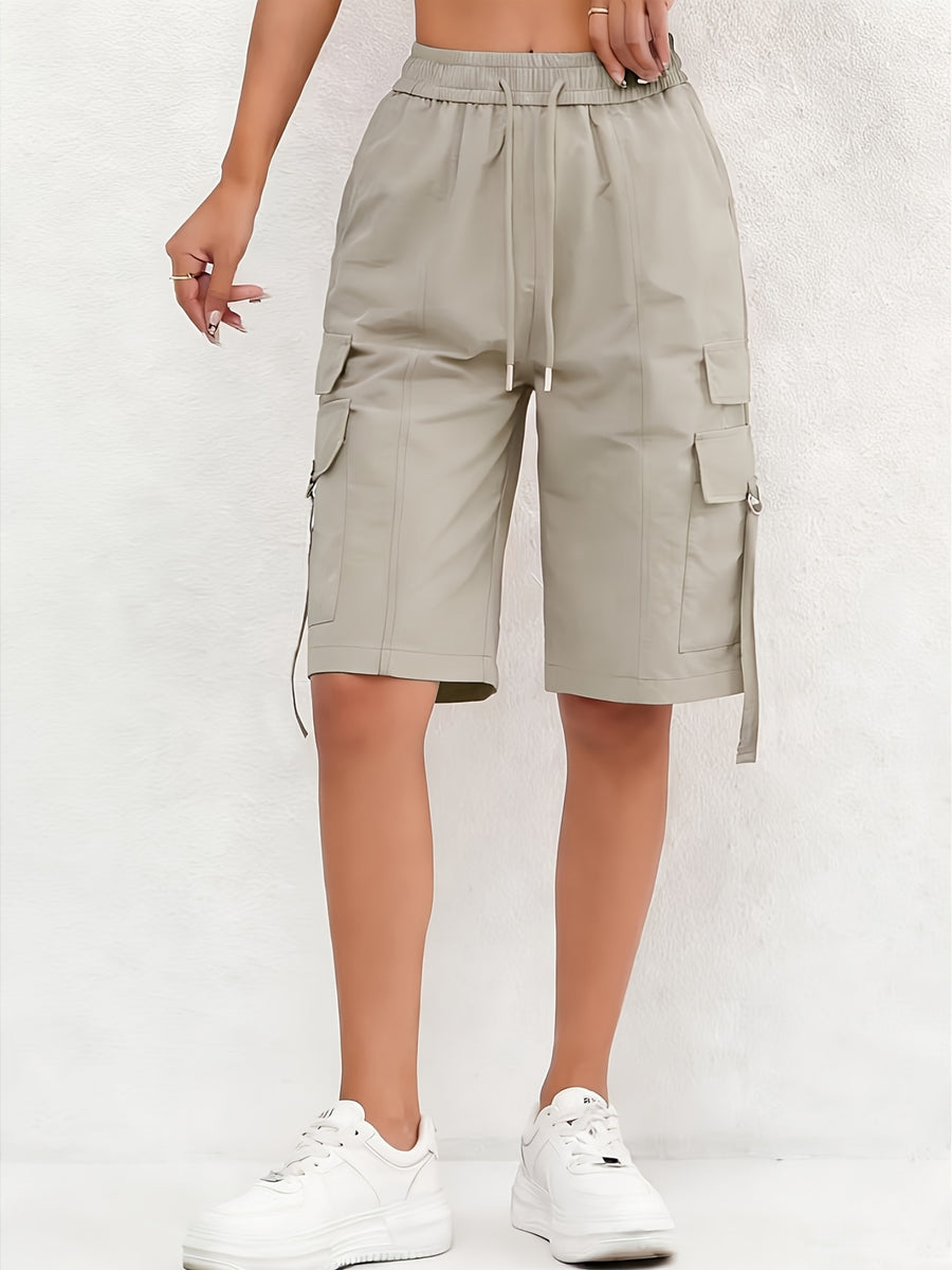 Ladies Casual Fashion Utility Shorts - Apricot