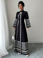 Fashionable Elegant Faux Two-Piece Fall/Winter New Floral Print Long Sleeve Maxi Dress - Dark Blue