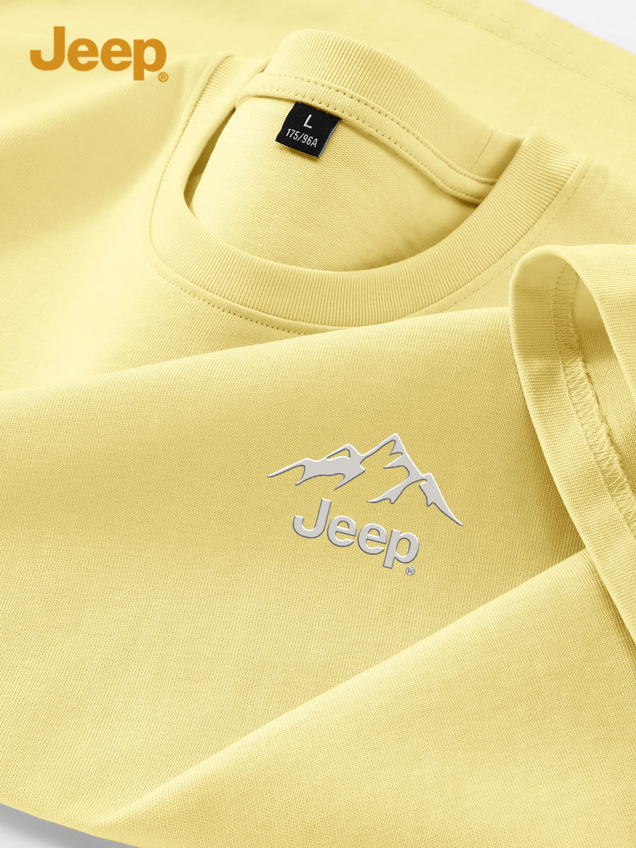 JEEP Men'S 100% Short Sleeve T-Shirt, Casual Fashion Comfort Sports Tee for Summer - Light Yellow