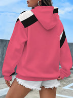 Women'S Long Sleeve Drawstring Sweatshirt, Casual Loose Pocket Sweatshirt - Pink Color
