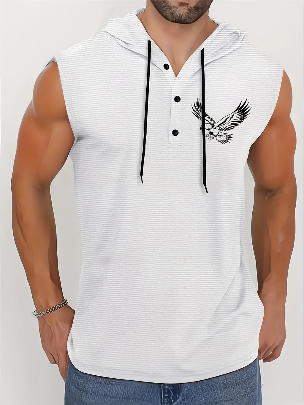 Men's Quick-Dry Athletic Hoodie - Sleeveless Gym Shirt, Breathable Workout Top for Running, Outdoor Sports - Lightweight Moisture-Wicking Activewear (Machine Washable), Running Shirt, Casual Sportswear, Tropical Print, Durable Construction, Performance - White