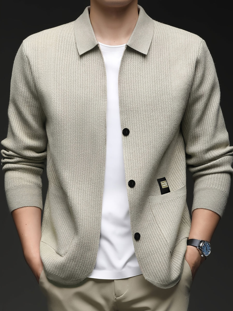 Spring/Autumn New Style Men's Knitted Cardigan Jacket, Soft and Skin-Friendly, for Commuting and Casual Outerwear - Beige Camel