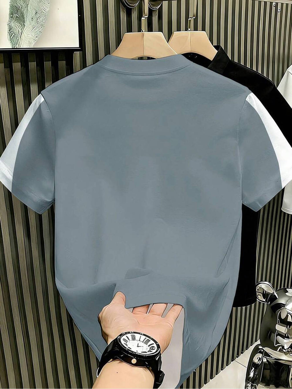 [Printed Design - Not Textured] New Fashion Men'S White Gray Color-Block Asymmetrical T-Shirt, Summer Breathable Skin-Friendly Casual Top, Daily Wear, Street Date, Sports, Loose Comfortable, All-Match Trendy Style, Unique Design - Mixed colors