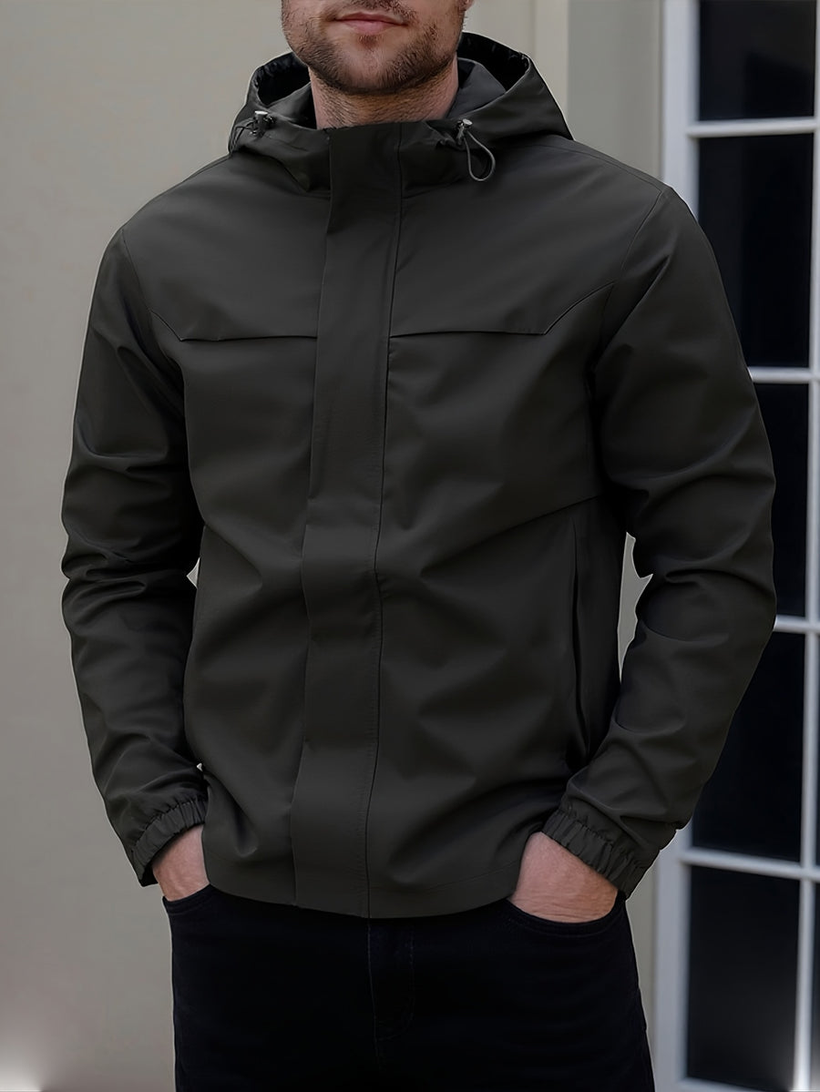 Men'S New Jacket for Spring And Autumn, Casual Sports Outdoor Zippered Pockets, with a Hood Design - Black