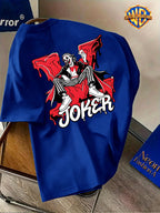 Warner Bros. Official Men's Short-Sleeve Pure T-Shirt, JOKER Ink Splatter Seat Portrait Print, American Vintage Streetwear Style Design, Spring/Summer Top, Regular Fit, Suitable for Outdoor, Fitness, Office, and Daily Wear, A Must-Have Item for Men's - Royal Blue