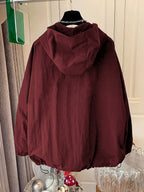 Women'S Cape-Style Hooded Coat, Long Sleeve, with Drawstring, Double Zipper Detail, And Pockets - Burgundy