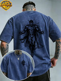 Authorized by Warner Bros., Superman Sketch Line Back Print, American Retro Washed Distressed T-Shirt, Unisex, Machine Washable, Suitable for Daily Commute And Outdoor Wear - Royal Blue