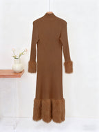 Modal Solid Color Waist Elegant Dress - Brown