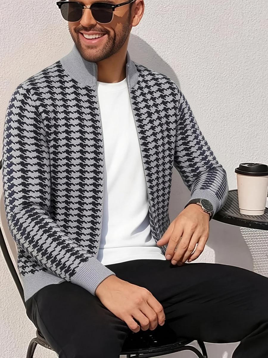 Men's Casual Jacquard Jacket - Solid Color Regular Fit Versatile Long-Sleeve Top for Spring and Autumn, Hand Wash/Dry Clean, Autumn/Winter Outerwear, Fashionable Street Style, Structured Design, Four-Season Warm Business Casual Jacket - Grey