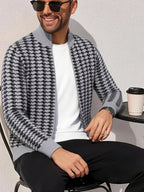 Men's Casual Jacquard Jacket - Solid Color Regular Fit Versatile Long-Sleeve Top for Spring and Autumn, Hand Wash/Dry Clean, Autumn/Winter Outerwear, Fashionable Street Style, Structured Design, Four-Season Warm Business Casual Jacket - Grey