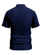 4pcs Urban Minimalist Pinstripe Textured Men'S Short Sleeve Stand Collar Zipper Cardigan, Summer Lightweight Breathable Casual Jacket, Fashionable All-Match Zippered Short Sleeve Shirt, Vertical Pleated Textured Fabric - White + White + Navy Blue + Navy Blue