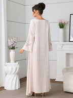Al Najma Women ElegantEmbroidered Dress, MinimalistFashion Casual Daily Wear, Modest Kaftan - Pale Pinkish Gray