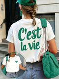 Women'S Short Sleeve T-Shirt, Front And Back Print Round Neck Top Casual Graphic Tee - White