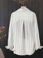Women's Striped Long-Sleeve Shirt for Spring/Summer - White