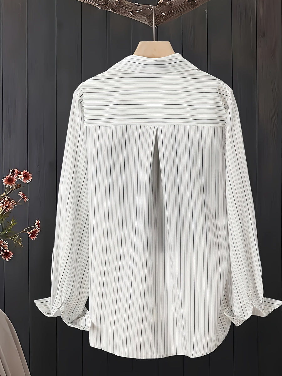 Women's Striped Long-Sleeve Shirt for Spring/Summer - White