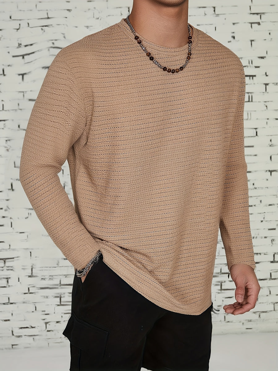 New Trendy Men's Versatile Casual Fashionable Comfortable Cool Skin-Friendly Long-Sleeve T-Shirt - Khaki