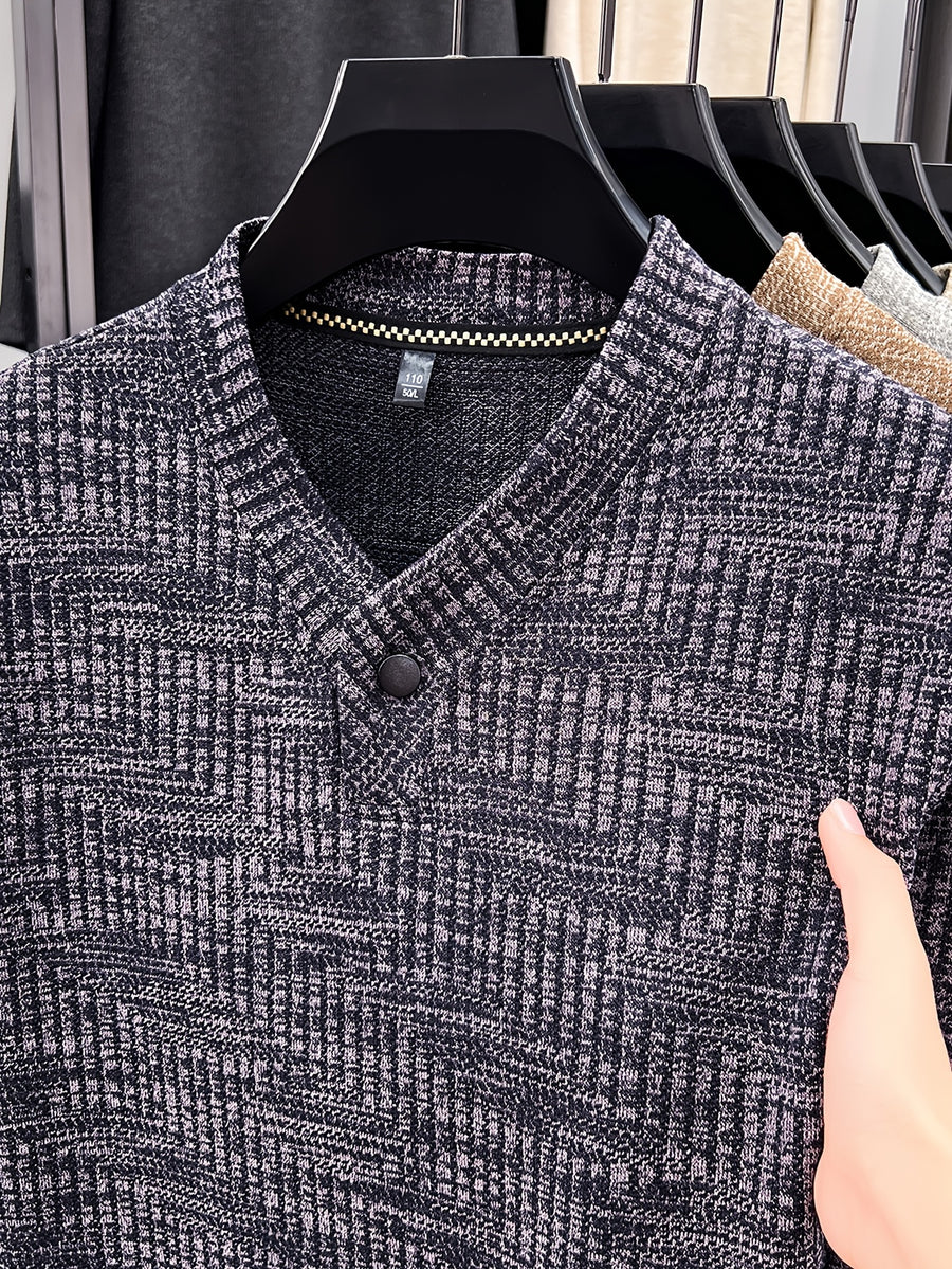 New Men's Long-Sleeve Warm Fashionable Versatile Knit Sweater - Purple