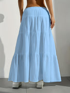 Elegant Style 2025 Western Cross-Border Women'S New Solid Color Half Skirt with Tie-Back Flared Skirt Loose Half Skirt Women - Sky Blue