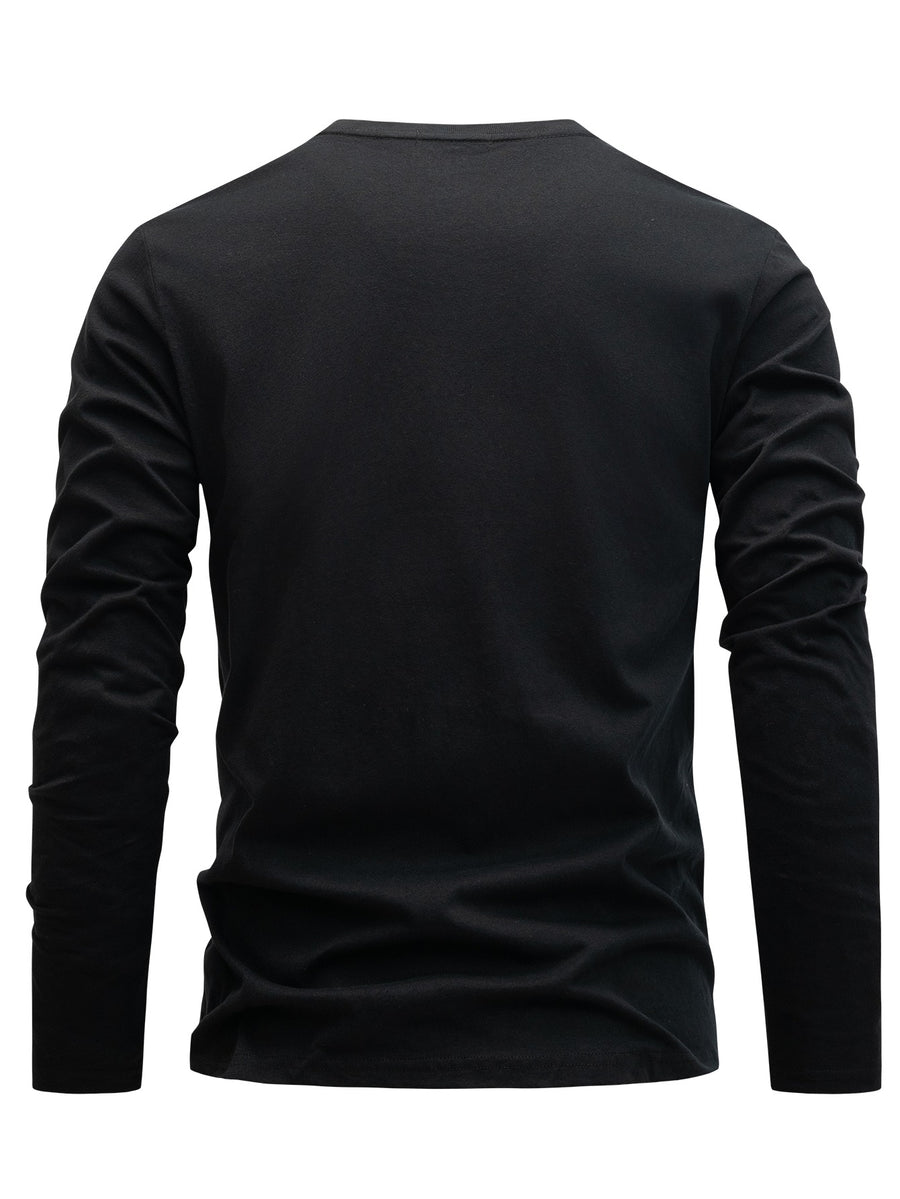100% Cotton Men's T-Shirt, Spring Long Sleeve Thin Top, Trendy, Fashionable, Simple, Casual, Versatile, Suitable for Commuting and Daily Wear, Geometric Line Pattern, Stylish, Elegant, , and Fun - Black