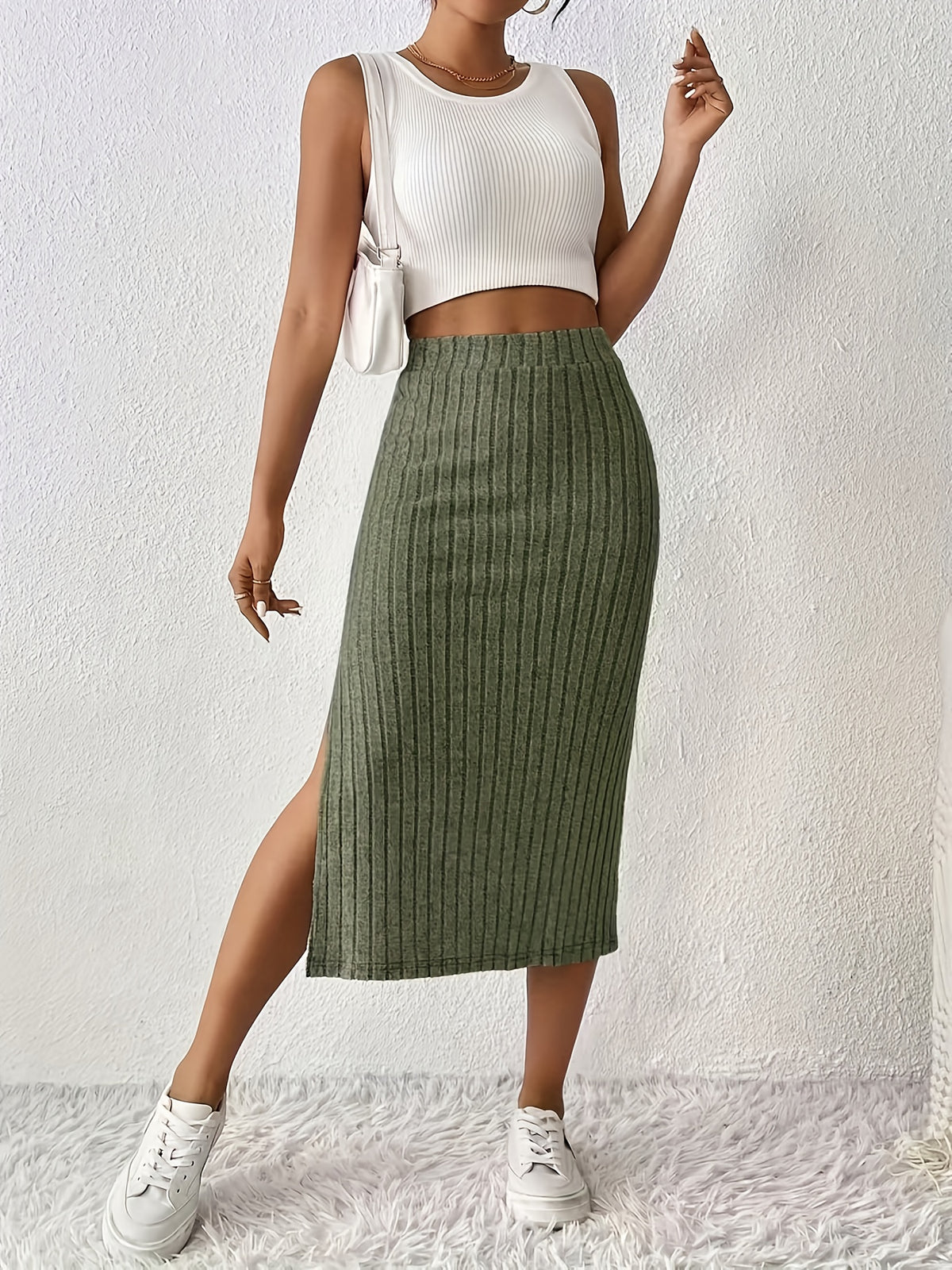 Women's Slit Skirt - Army Green