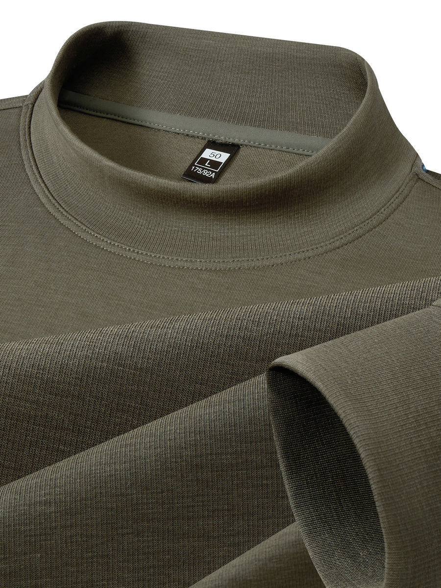 Autumn/Winter New Style Solid Color Half-Turtleneck Lyocell High-Quality Long-Sleeve Knit Base Layer, Versatile and Warm Men's Sweater, Skin-Friendly, Comfortable, Durable, and Breathable Men's Top, Cold-Proof Pullover FL27 - Bamboo Forest Green