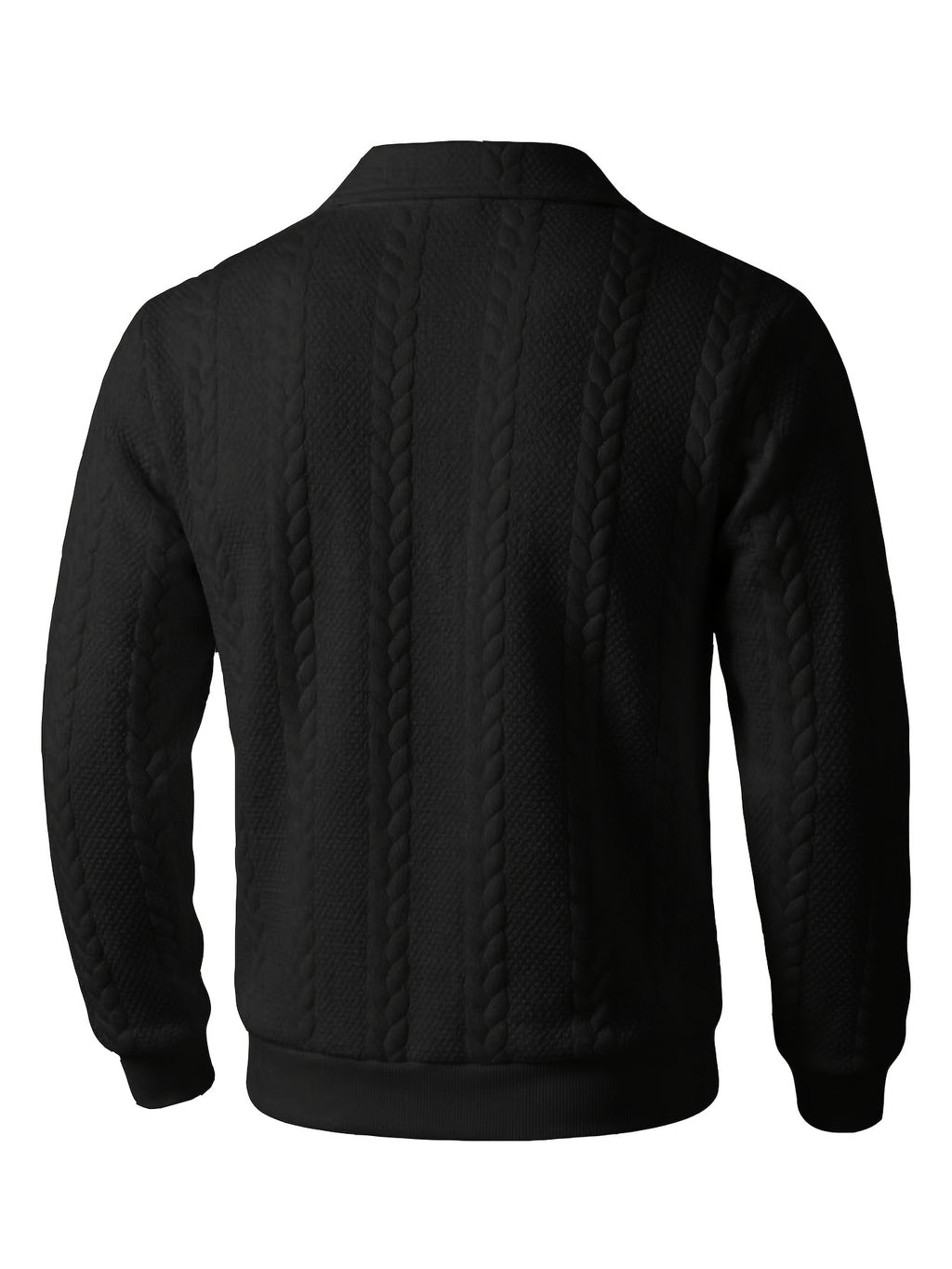 Autumn Winter Men'S Zipper Lapel Sweatshirt, Fashion Jacquard Long Sleeve Collared Shirt - Black