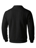 Autumn Winter Men'S Zipper Lapel Sweatshirt, Fashion Jacquard Long Sleeve Collared Shirt - Black