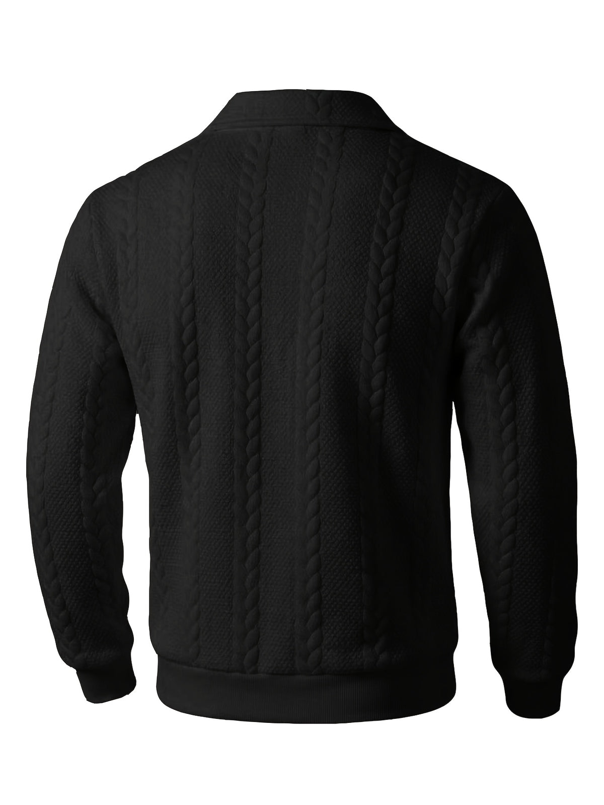 Autumn Winter Men'S Zipper Lapel Sweatshirt, Fashion Jacquard Long Sleeve Collared Shirt - Black