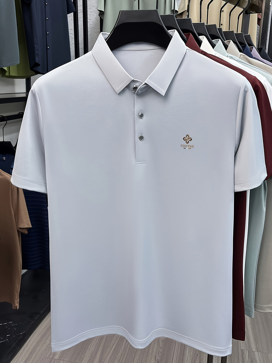 [Villa Le Water OBM] Summer Men'S Lapel Polo Shirt, Fashionable And Versatile Light Luxury Top, Business Casual Breathable Short Sleeve T-Shirt, Suitable for Daily Work Wear - Light Grey